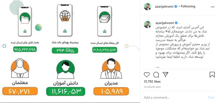 آمار منتشر شده در خصوص سامانه شاد توسط وزیر ارتباطات.jpg