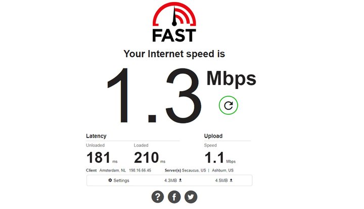 ابزار تست سرعت اینترنت Fast.com
