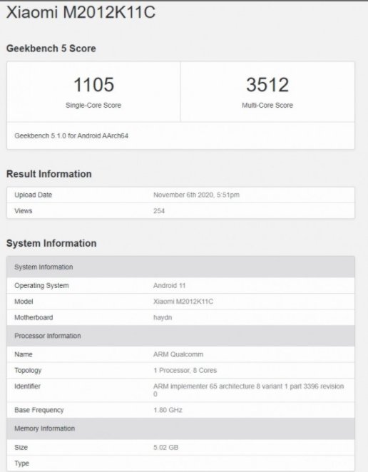 امتیاز گیک بنچ مربوط به شیائومی Mi 11 با پردازنده‌ی اسنپدراگون 875.jpg