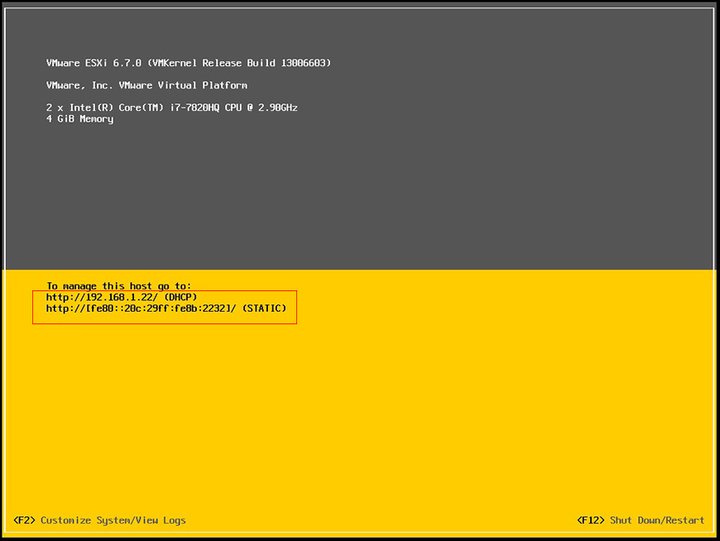 نصب ESXI 6.7 - مرحله آخر و نمایش آدرس آی پی