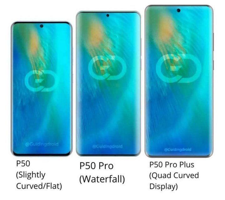 رندرهایی از نمایشگرهای هواوی P50، هواوی P50 Pro و هواوی P50 Pro Plus.jpg
